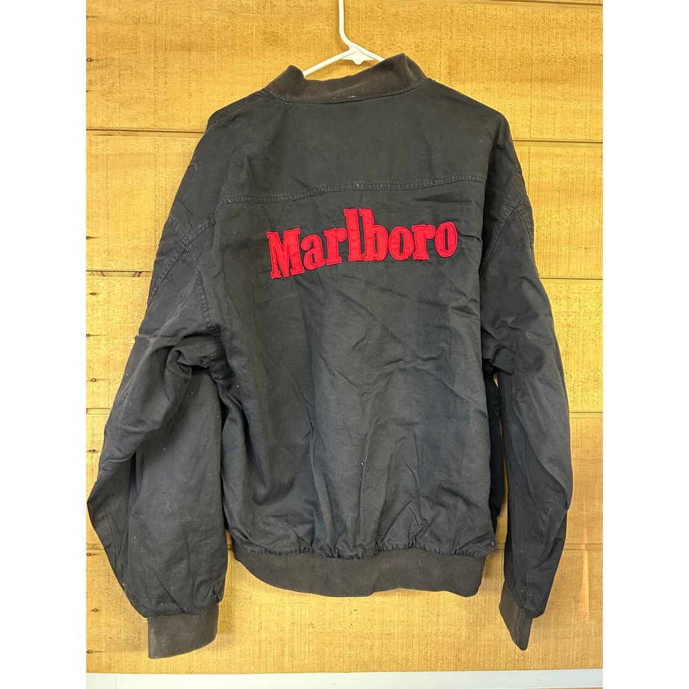 Marlboro Adventure Team Vintage Bomber Jacket XL Black Cotton Canvas 90s Logo